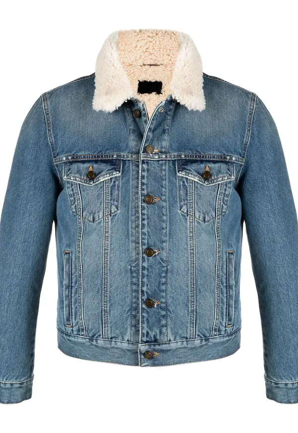 Saint Laurent jeansjacka med fårpälsfoder - Blå