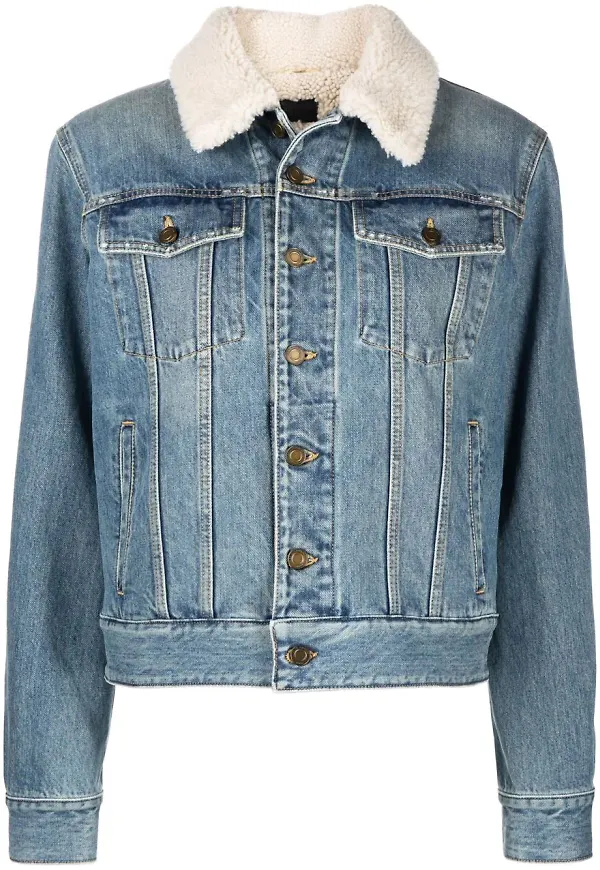 Saint Laurent jeansjacka med fårpälskrage - Blå