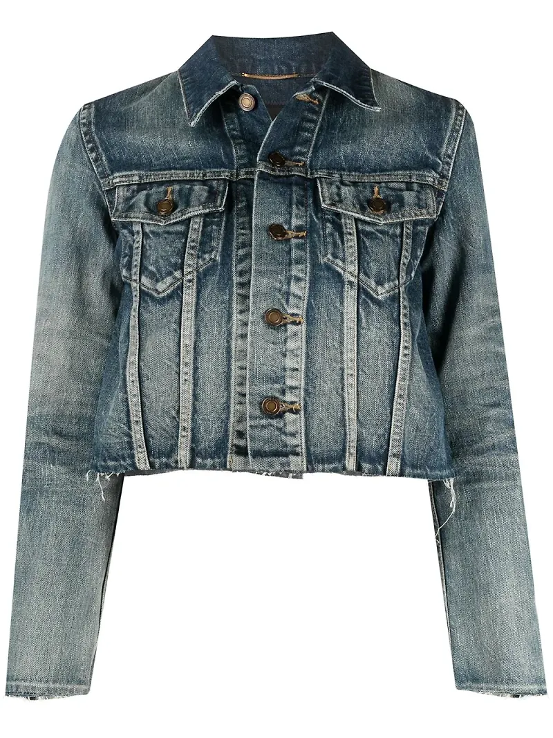 Saint Laurent jeansjacka med osydd fåll - Blå