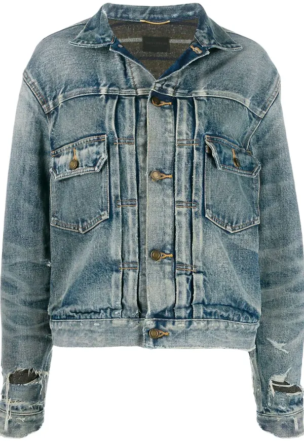 Saint Laurent jeansjacka med slitning - Blå