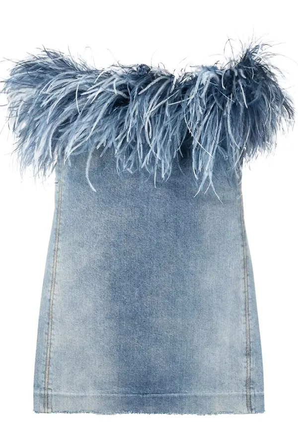 Saint Laurent jeansklänning med fjäderkant - Blå