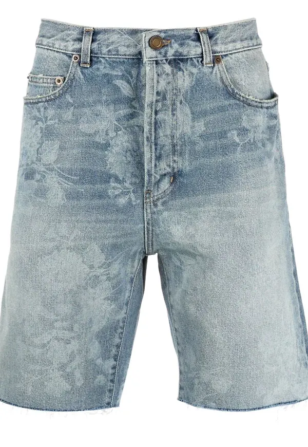 Saint Laurent jeansshorts med färgstänk - Blå