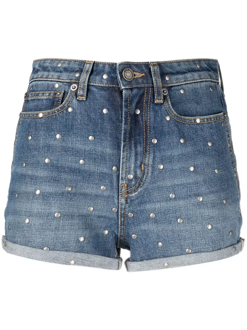 Saint Laurent jeansshorts med nitar - Blå