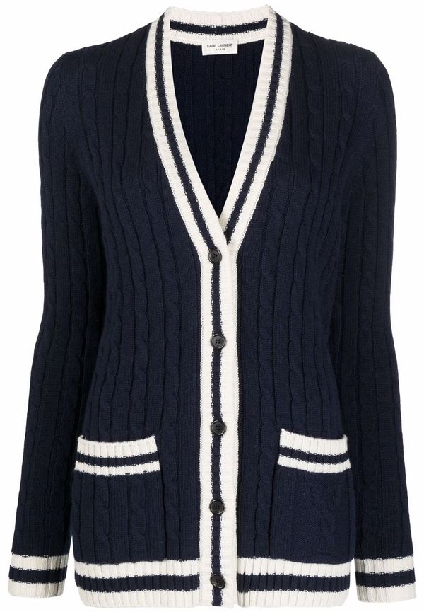 Saint Laurent kabelstickad kashmirkofta - Blå