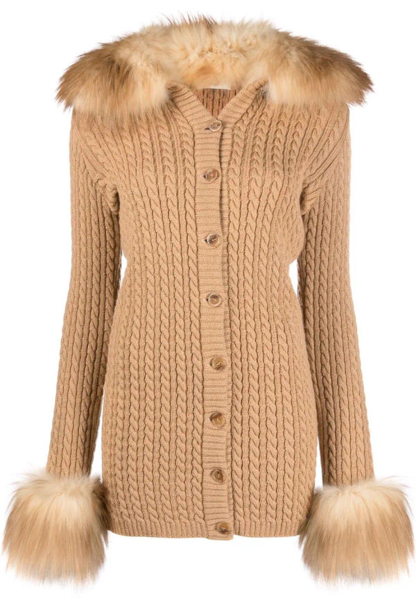 Saint Laurent kabelstickad kofta med knäppning - Brun