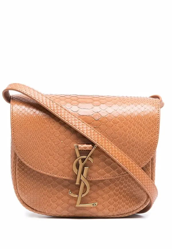 Saint Laurent Kaia liten axelremsväska - Brun