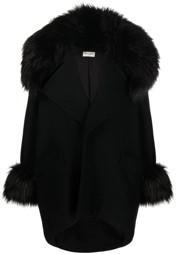 Saint Laurent kappa i konstpäls - Svart