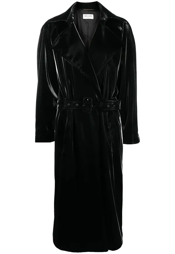 Saint Laurent kappa med bälte - Svart