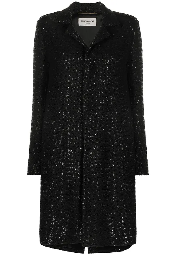Saint Laurent kappa med paljettbrodyr - Svart