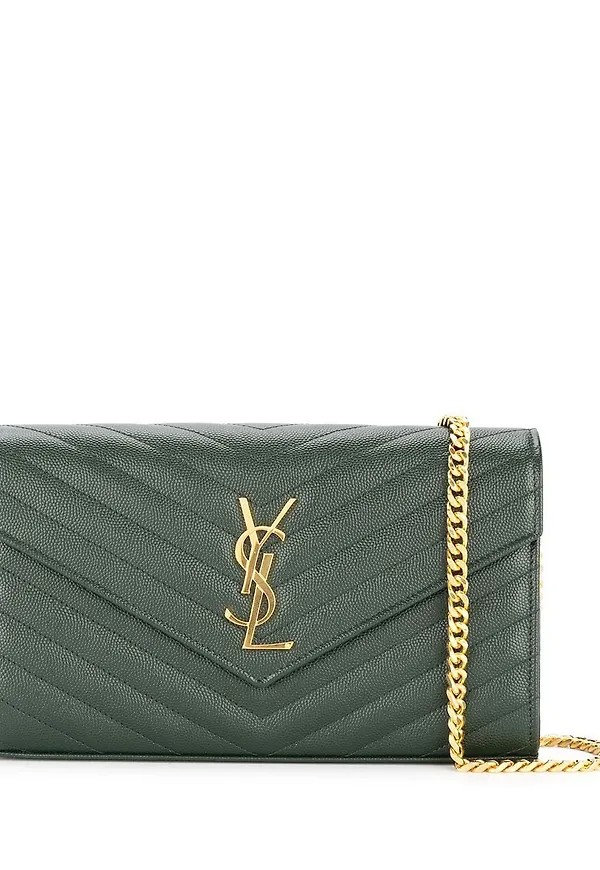 Saint Laurent kedjeplånbok med monogram - Grön