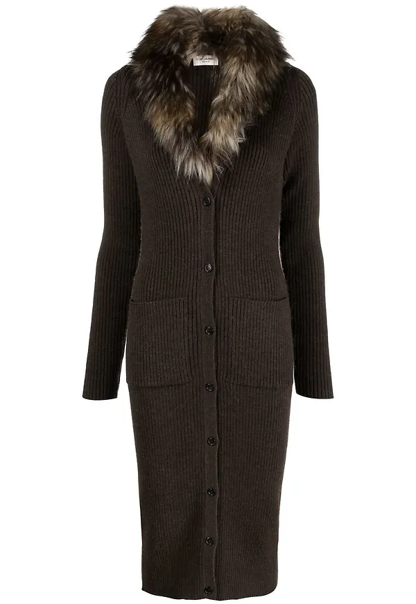 Saint Laurent kofta med konstpälsdetalj - Brun