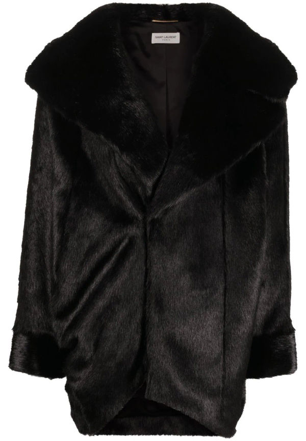 Saint Laurent kort kappa i konstpäls - Svart