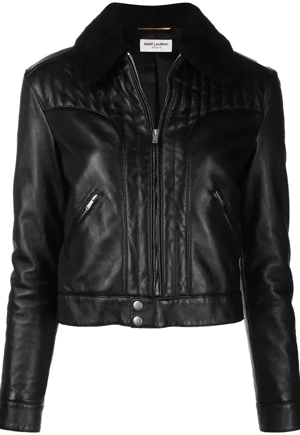 Saint Laurent kort skinnjacka - Svart