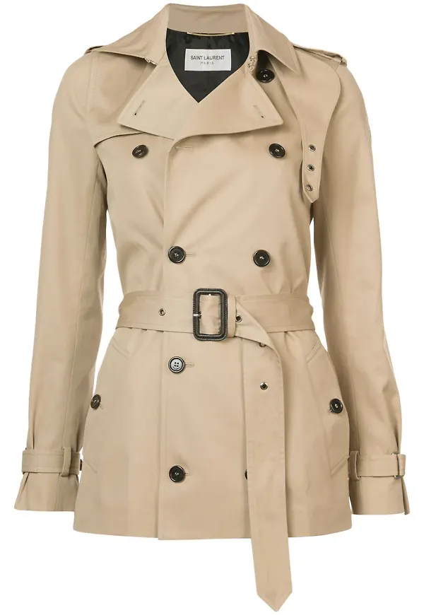 Saint Laurent kort trenchcoat i gabardin - Brun