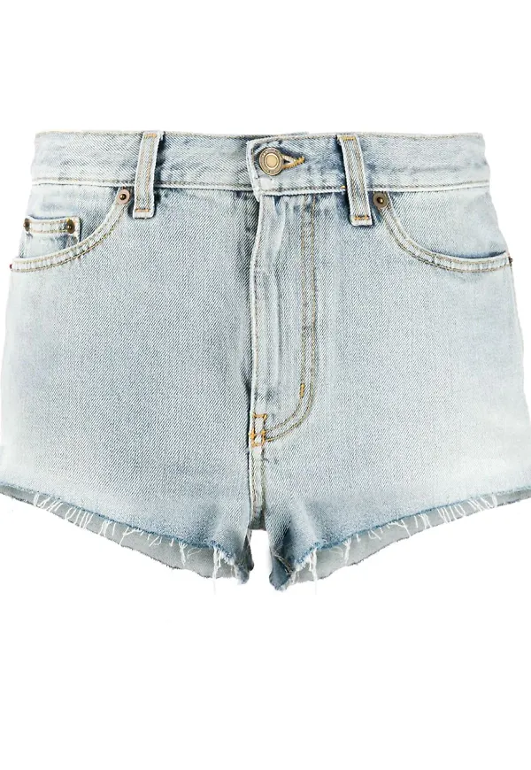 Saint Laurent korta jeansshorts med slitning - Blå