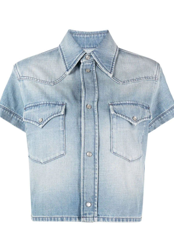 Saint Laurent kortärmad jeansskjorta - Blå
