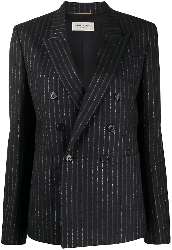 Saint Laurent kritstrecksrandig dubbelknäppt blazer - Svart