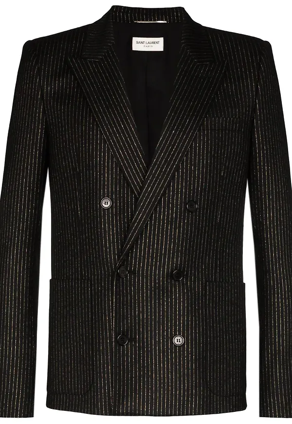 Saint Laurent kritstrecksrandig dubbelknäppt blazer - Svart