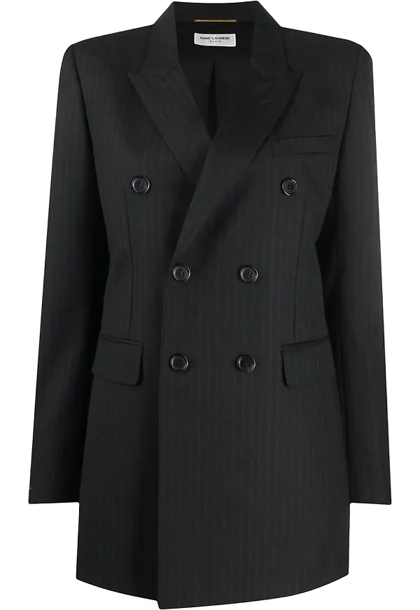 Saint Laurent kritstrecksrandig dubbelknäppt blazer - Svart