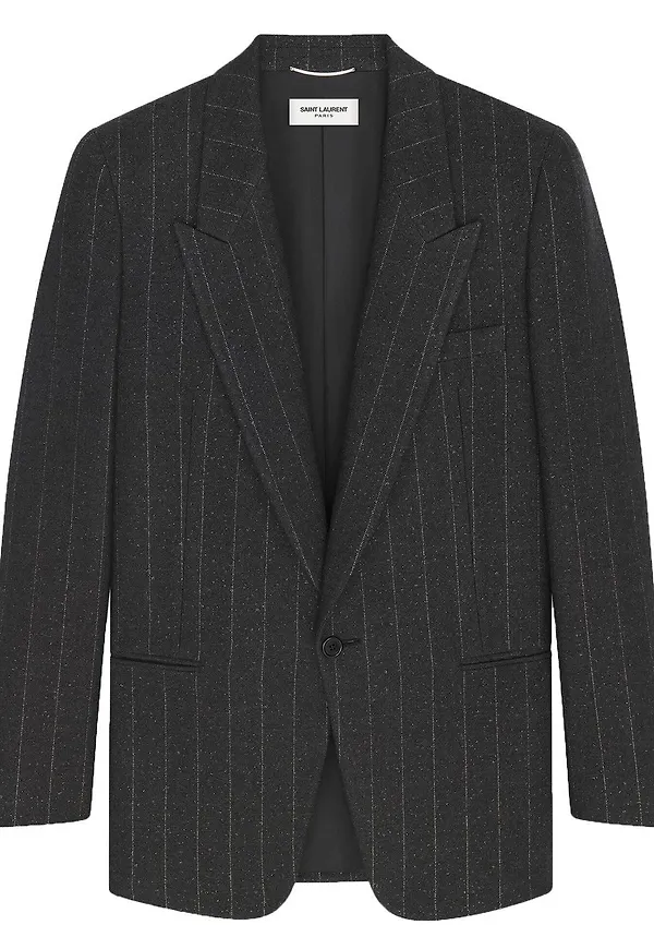 Saint Laurent kritstrecksrandig enkelknäppt blazer - Grå