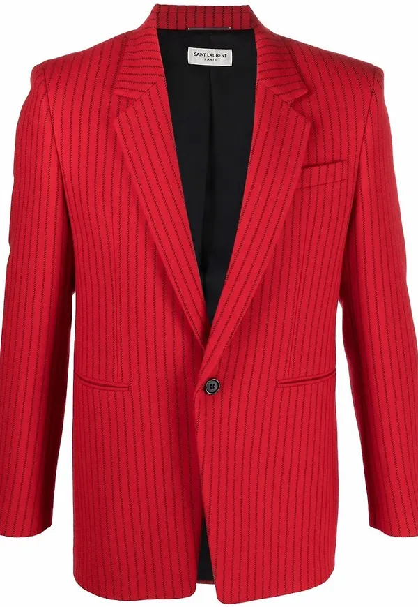 Saint Laurent kritstrecksrandig enkelknäppt blazer - Röd