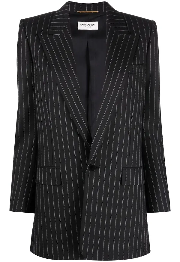 Saint Laurent kritstrecksrandig enkelknäppt blazer - Svart