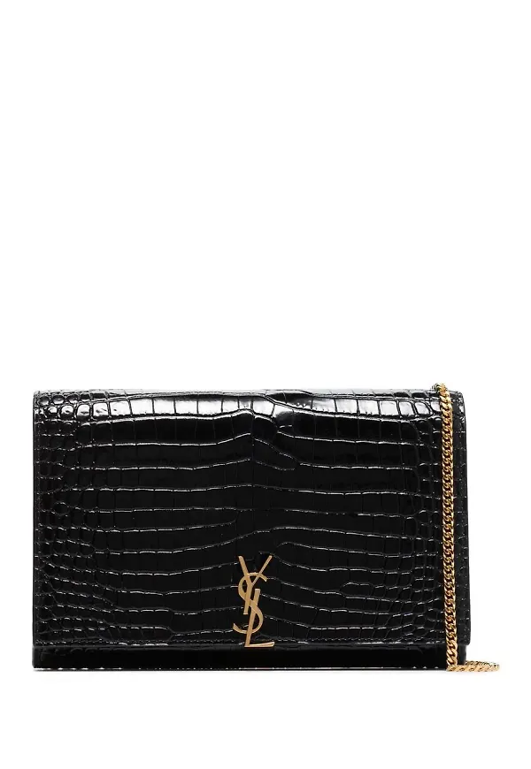Saint Laurent krokodilpräglad axelremsväska - Svart
