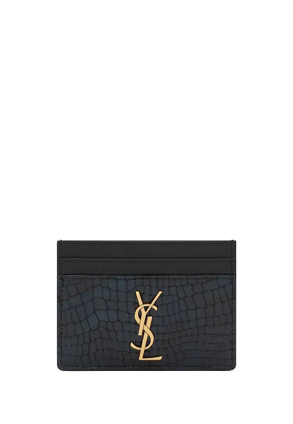 Saint Laurent krokodilpräglad korthållare - Blå