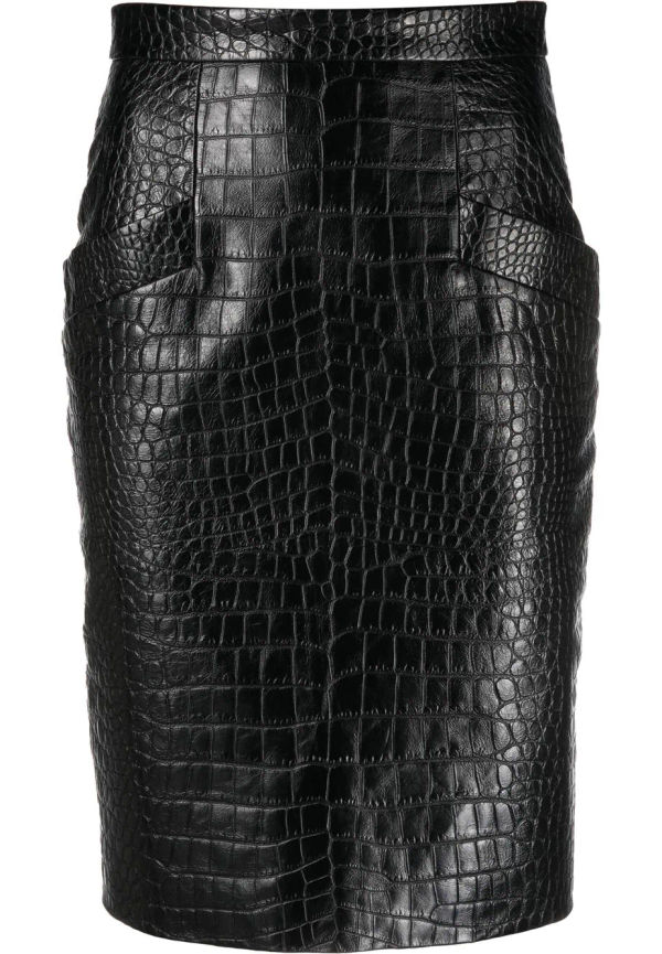 Saint Laurent krokodilpräglad pennkjol - Svart