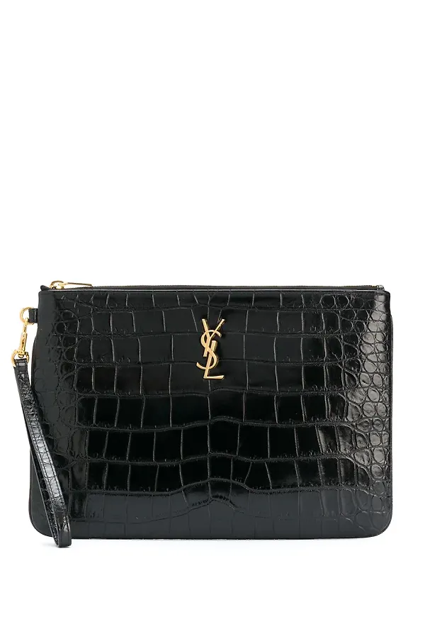 Saint Laurent krokodilpräglad pouchväska - Svart