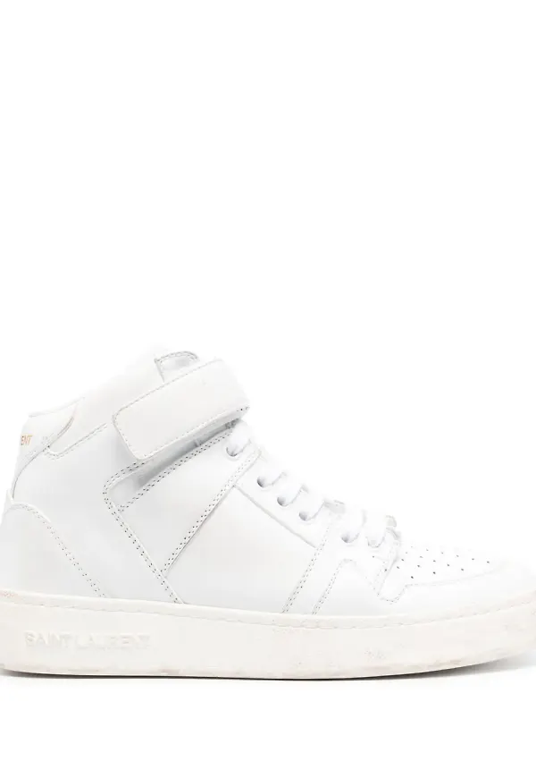 Saint Laurent Lax lädersneakers med slitning - Vit