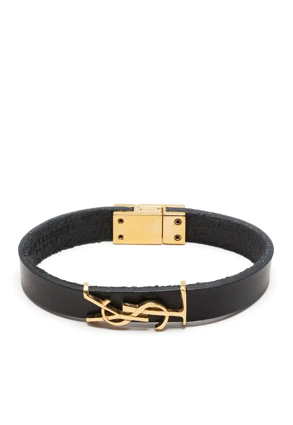 Saint Laurent leather logo-plaque bracelet - Svart