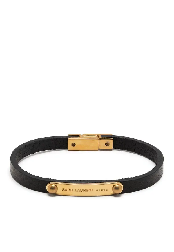 Saint Laurent leather logo-plaque bracelet - Svart