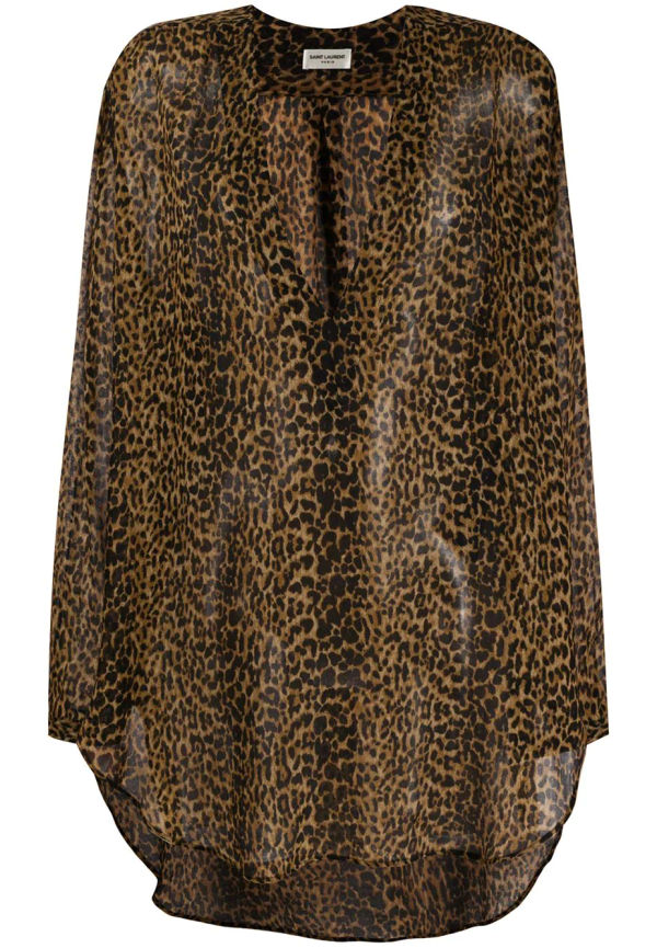 Saint Laurent leopardmönstrad asymmetrisk blus - Gul