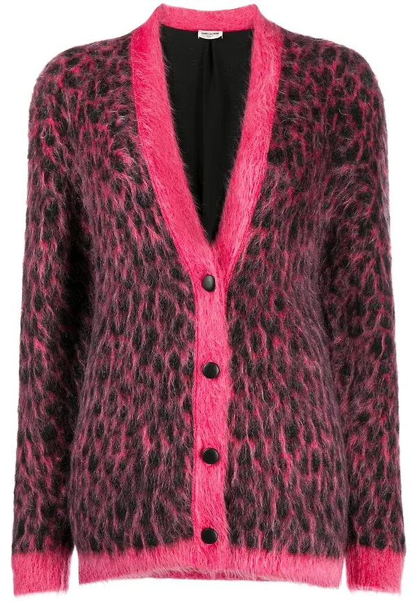 Saint Laurent leopardmönstrad cardigan - Rosa