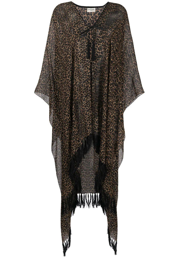 Saint Laurent leopardmönstrad kaftan - Brun
