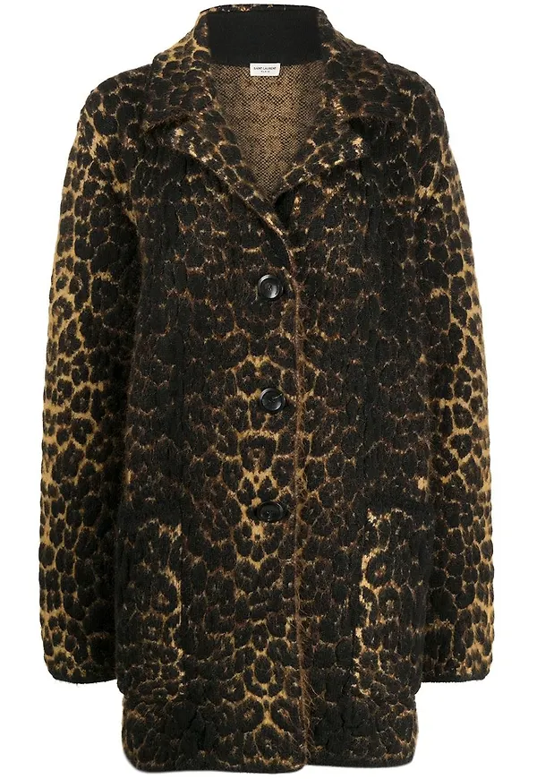 Saint Laurent leopardmönstrad kappa - Brun