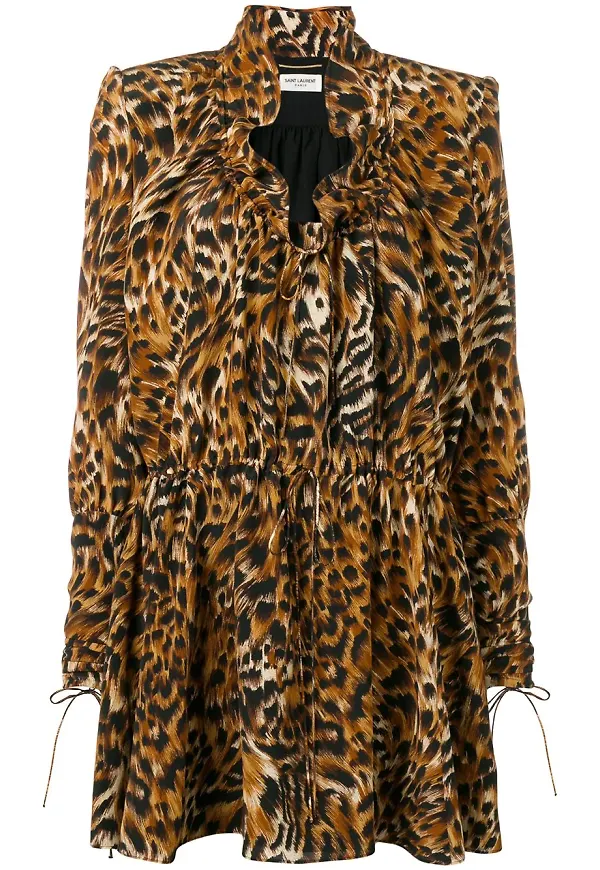 Saint Laurent leopardmönstrad klänning - Brun