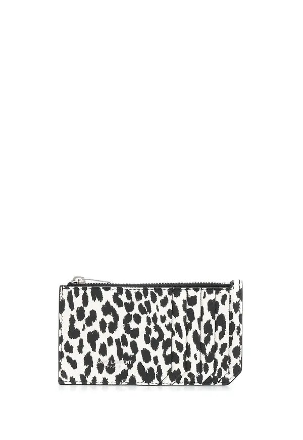 Saint Laurent leopardmönstrad korthållare - Vit