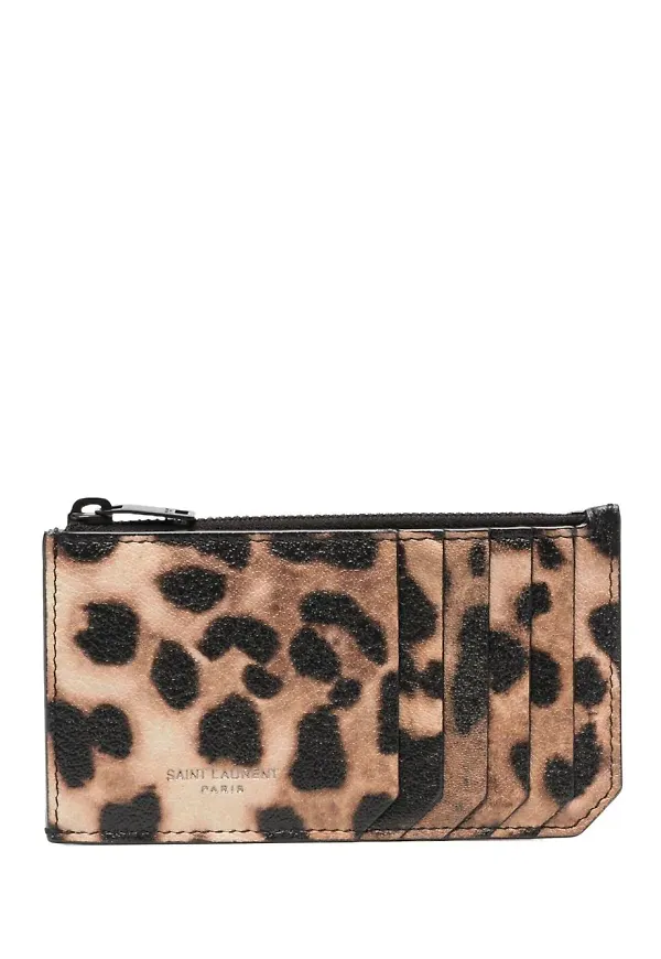 Saint Laurent leopardmönstrad läderplånbok - Brun