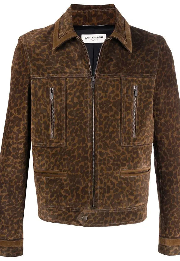 Saint Laurent leopardmönstrad mockajacka - Brun