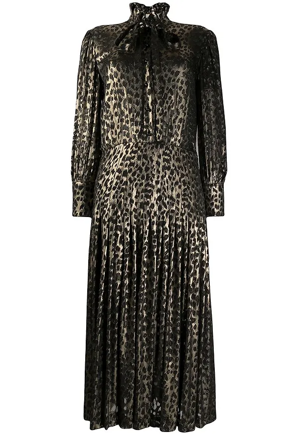 Saint Laurent leopardmönstrad plisserad midiklänning - Svart