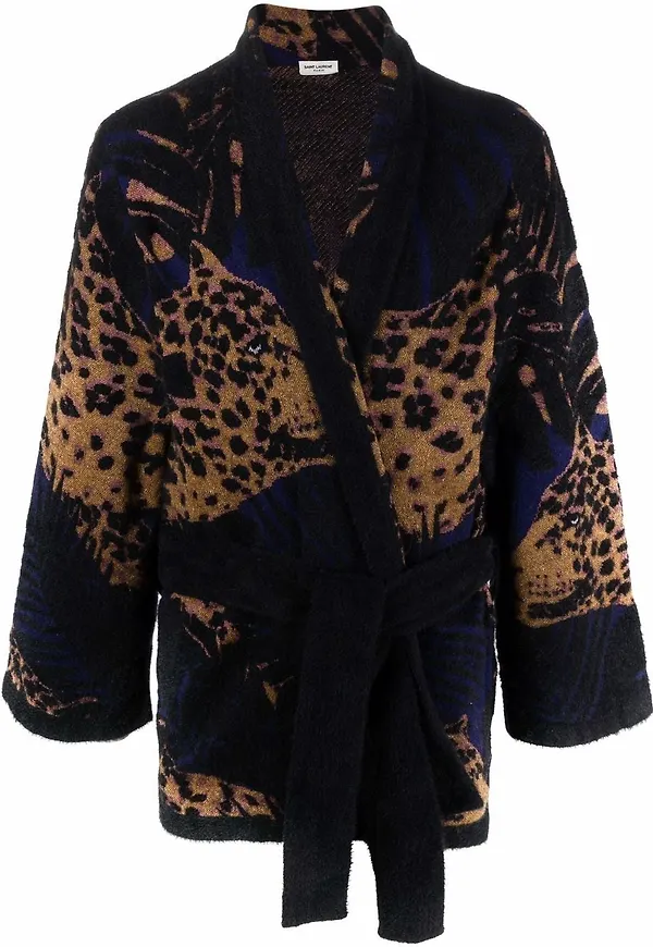 Saint Laurent leopardmönstrad stickad kofta - Svart