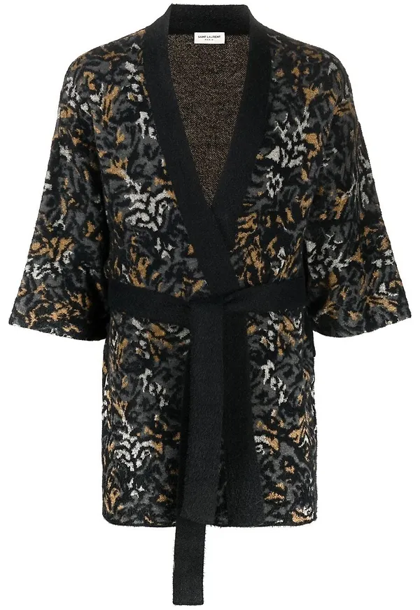 Saint Laurent leopardmönstrad stickad kofta - Svart
