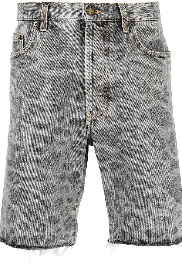 Saint Laurent leopardmönstrade jeansshorts - Grå