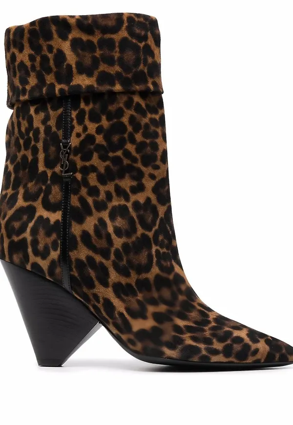 Saint Laurent leopardmönstrade stövlar - Brun
