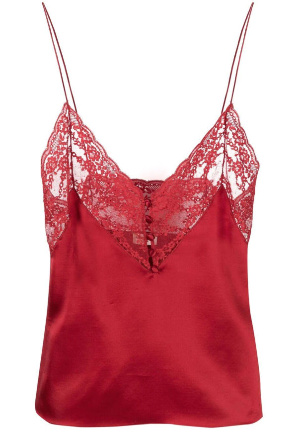 Saint Laurent linne med spetskant - Röd