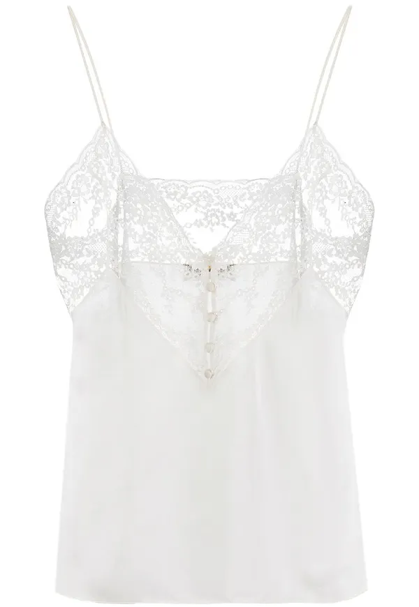 Saint Laurent linne med spetskant - Vit