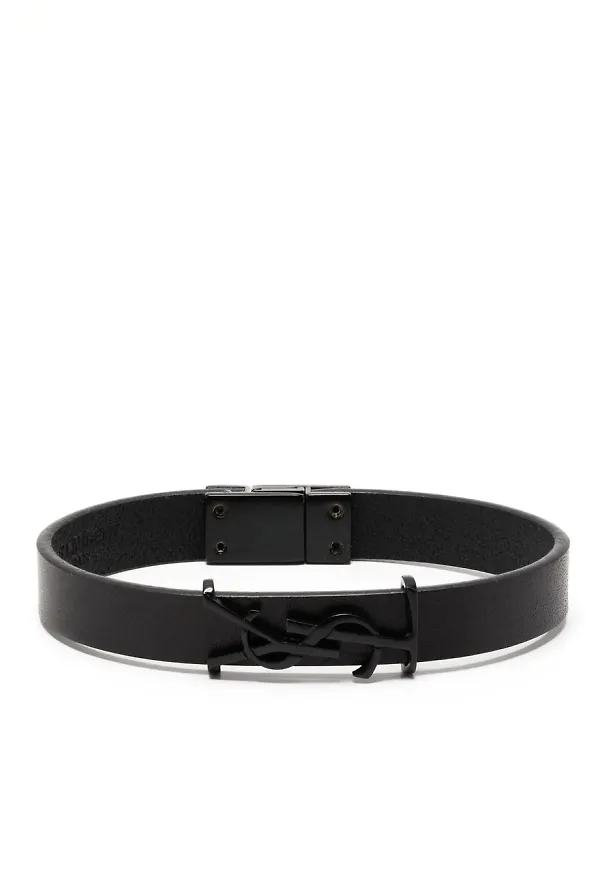 Saint Laurent logo-plaque leather bracelet - Svart