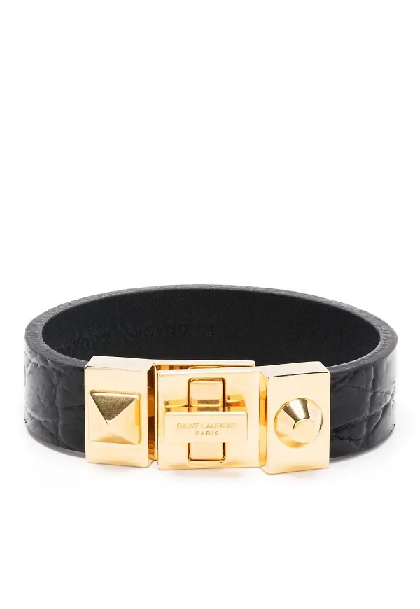 Saint Laurent läderarmband med vridlås - Svart